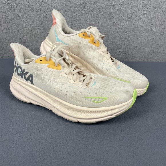 HOKA Clifton 9 Running Shoes Womens Size 10 Cream White Yellow Coral 1127896 - Picture 1 of 16